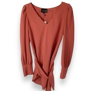 Line & Dot Top Belted Orange Pink Terra Cotta Blouse Shirt Size XS NWT